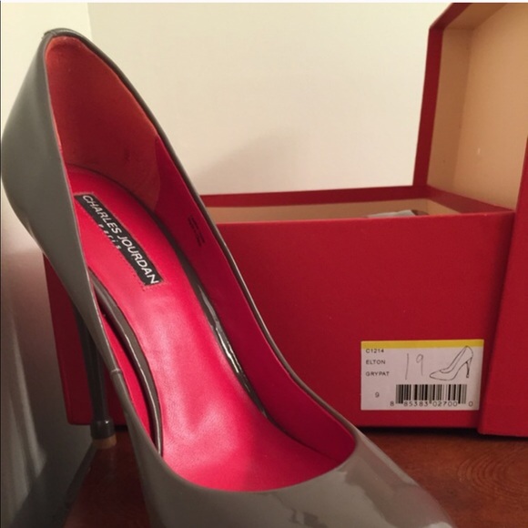 Charles Jourdan Grey Leather Elton Stiletto Heels - Picture 5 of 5